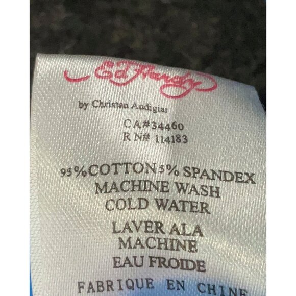 Vtg Y2K Ed Hardy Black Velour Zip Up Skull Tattoo Hoodie McBling Jacket Womens S - Picture 8 of 11